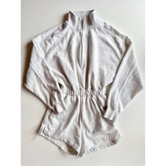 ABERCROMBIE & FITCH Light Heather Grey Cotton Fleece Collared Romper, Size XS - Picture 5 of 13